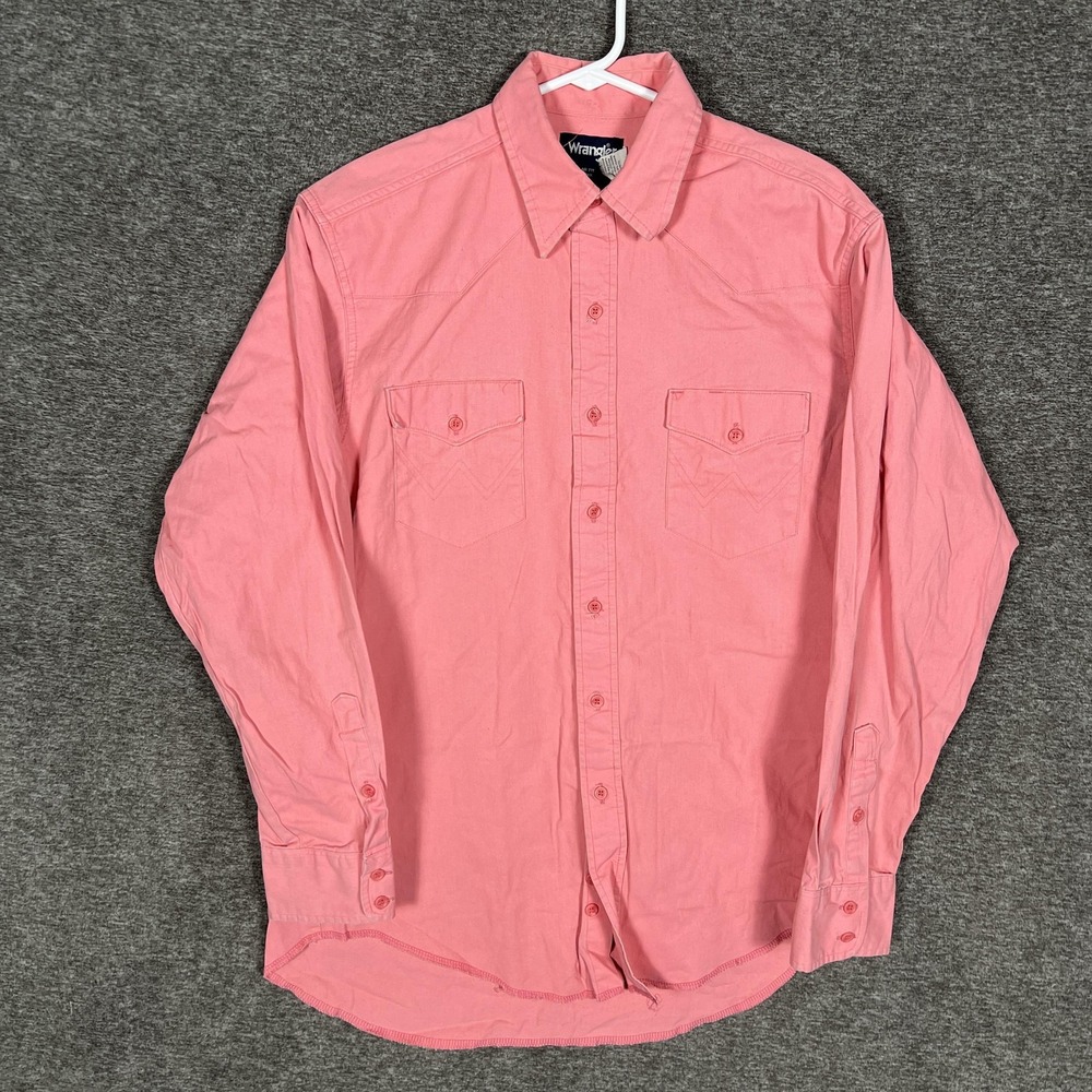 Wrangler Shirt Mens Medium Pink Western Button Front BRUSHPOPPER Cowboy‎